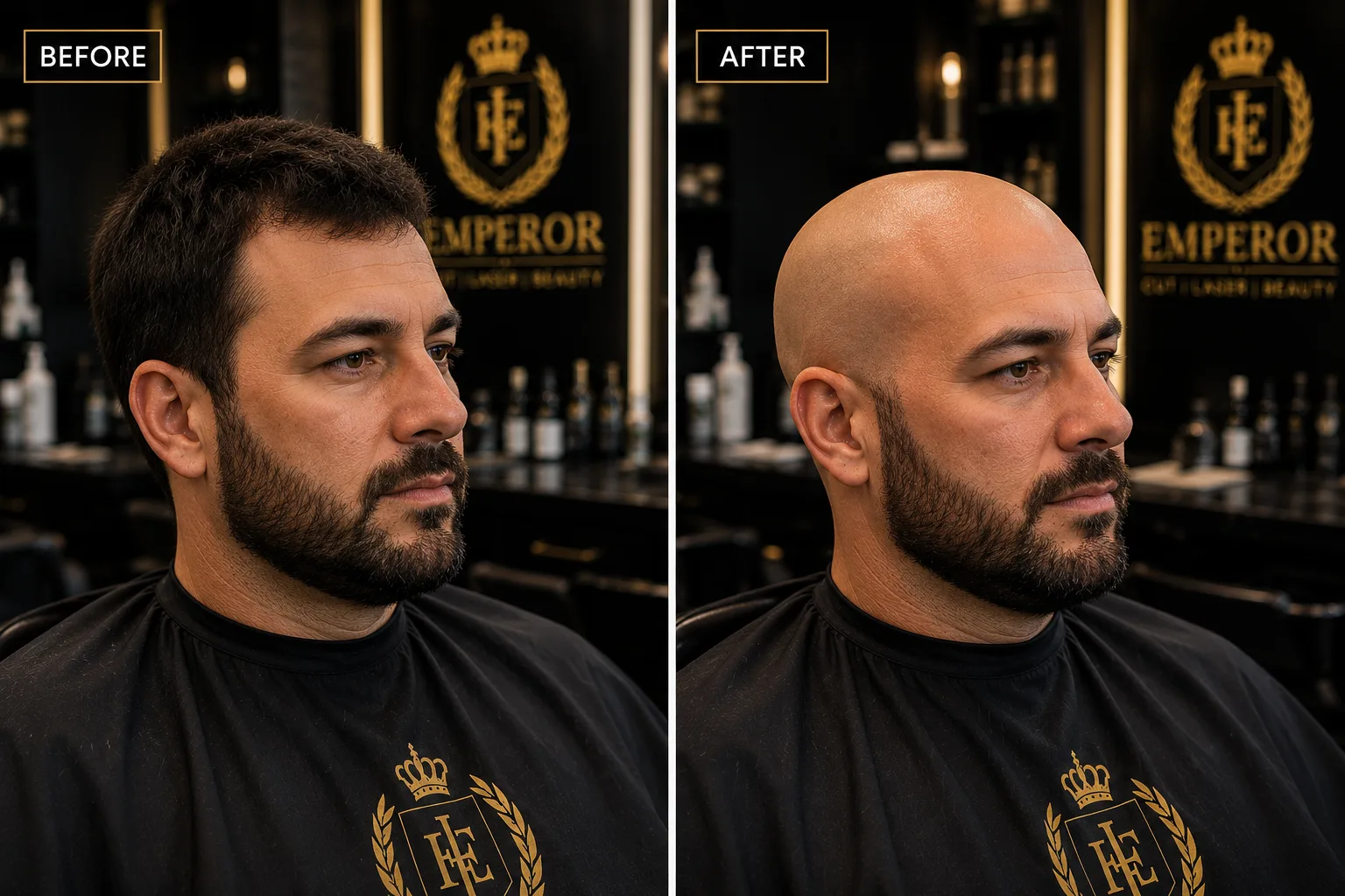 Head shave transformation by professional barber